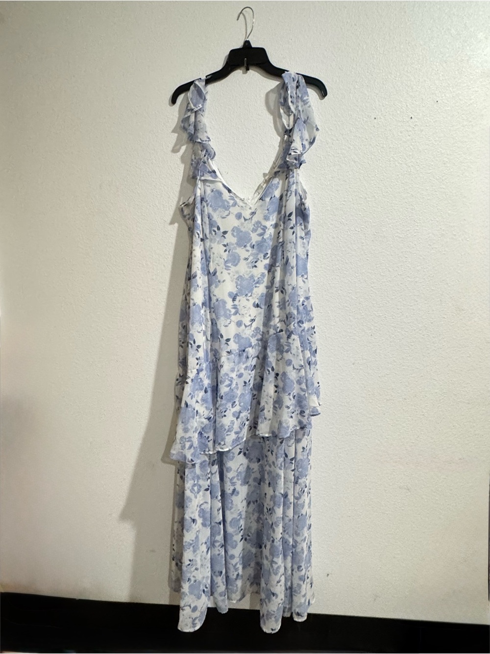 torrid Light Blue Floral Ruffle-Shoulder Maxi Dress
